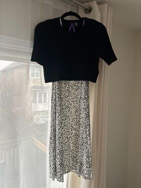 Seraphine Black Crop w White & Black Speckled Midi Skirt - Nursing & Maternity
